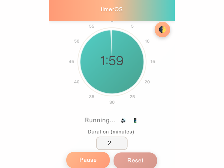 TimerOS visual timer interface with countdown